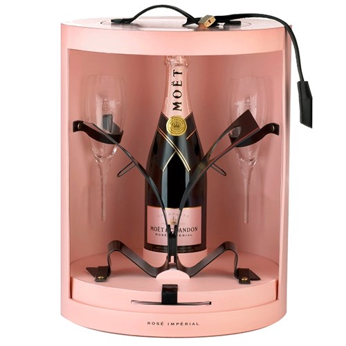 Moet Rose Unfurl Tie Stand & Glass Set - Top Choice